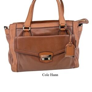 Cole Haan Brown Two Tone  Leather Satchel Bag with Front Flap Pocket